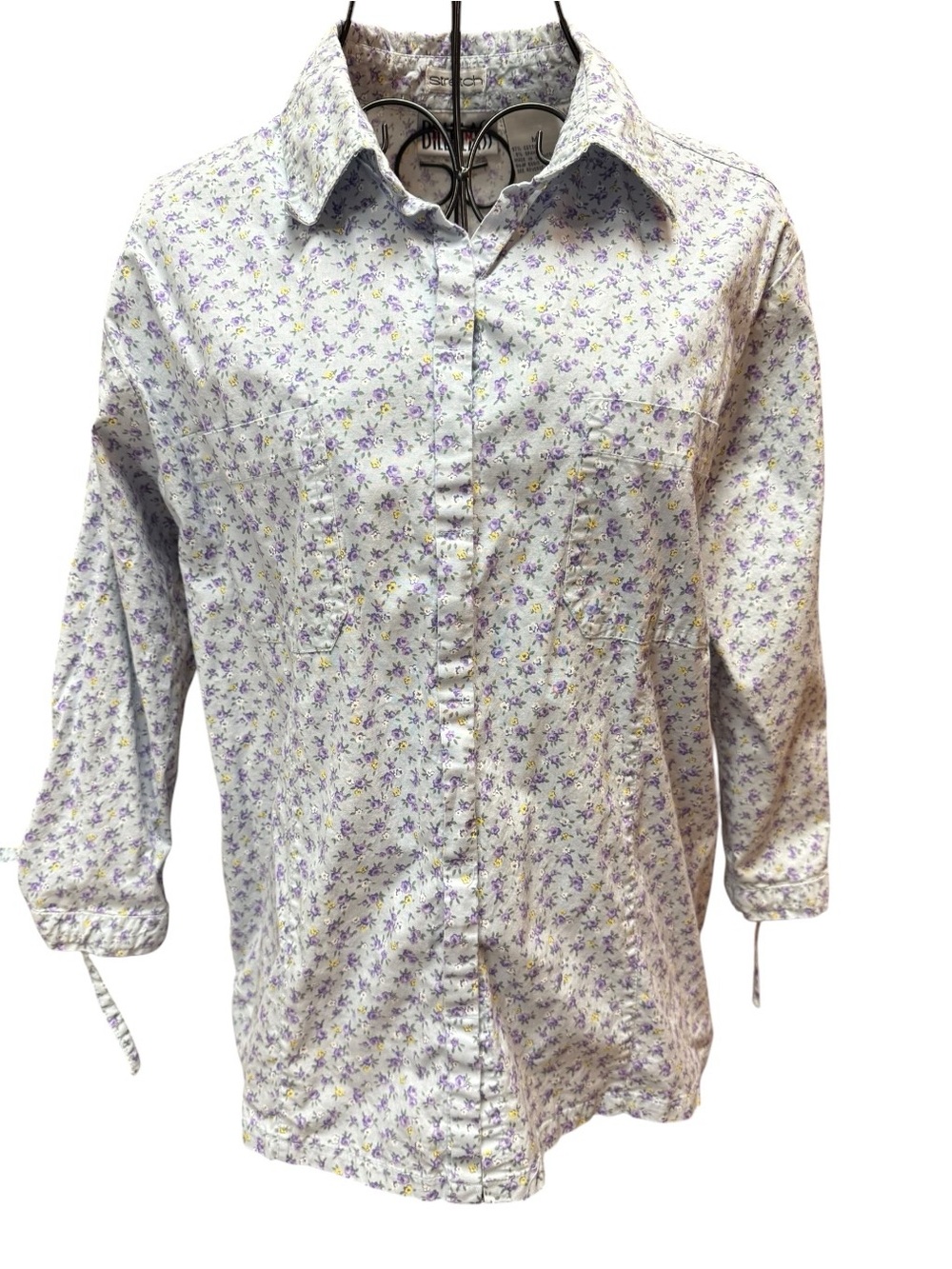 bill blass Blue Button-Down Shirt with Purple & Yellow Floral Print